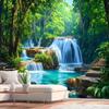 2D Бирюзовый Водопад для Бассейна Фон Пышный Тропический Лес Ткань для Фотофона