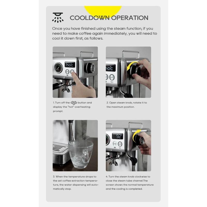 HiBREW H10A Semi-Auto Espresso Machine - 20Bar Pump (Rich Crema), 58mm Portafilter, Temp Adjustable, Stainless Steel, Cold/Hot for Home/Office