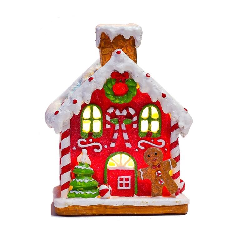 Christmas Decorations Glowing Music Box Cookie House Shaped Tabletop Ornament Decor Resin Crafts Holiday New Year Gifts