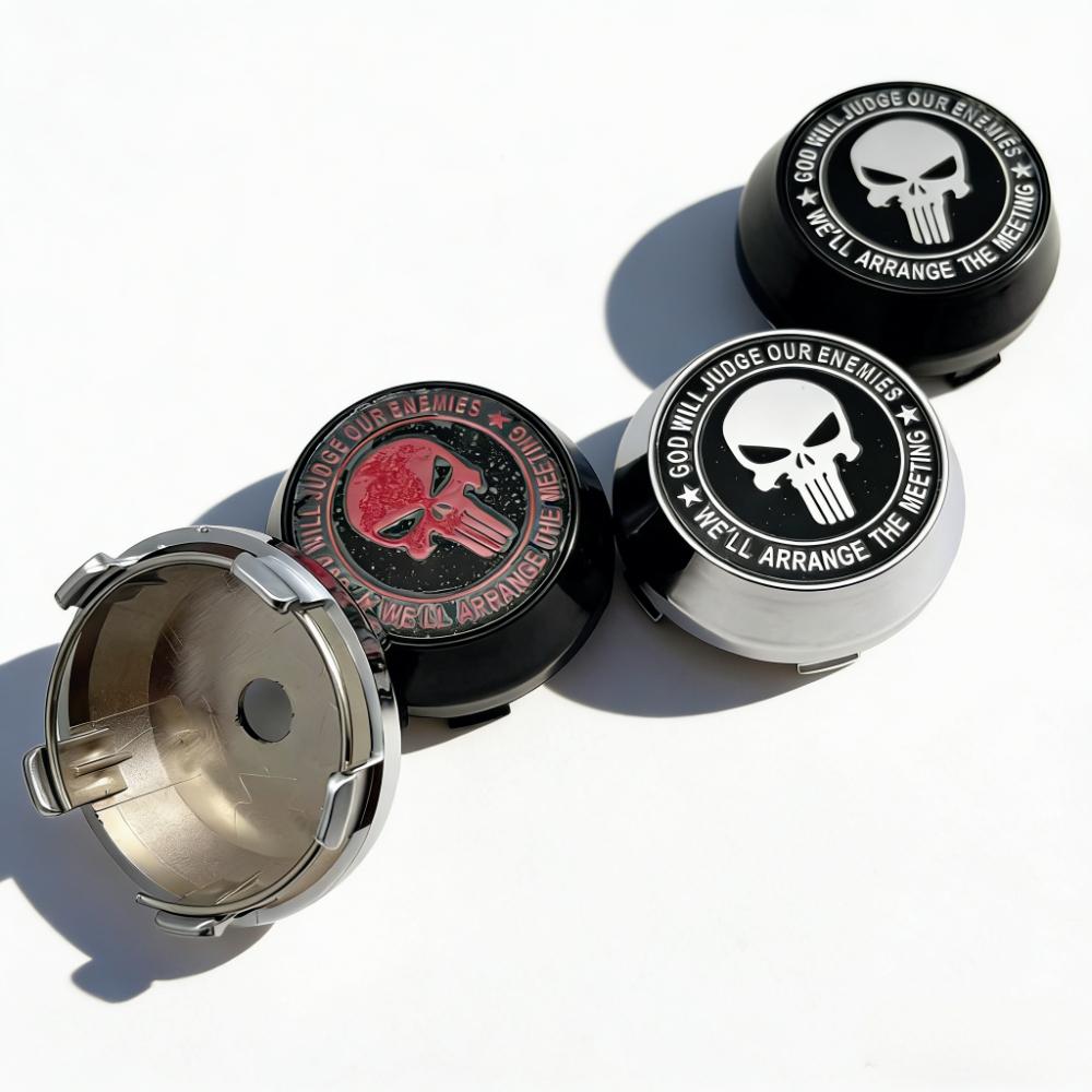 4pcs Skull Logo Badge Emblem Car Wheel Center Caps 60MM Clips 56MM Wheels Hub High Cap Rim Hubcaps Cover Replace Car Accessories
