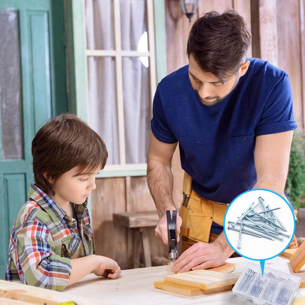 280pcs Nails Set Iron Round Nails Woodworking Accssories  240 PCS Assortment Nails Brad Nails Round Nail Set Kit (Silver)