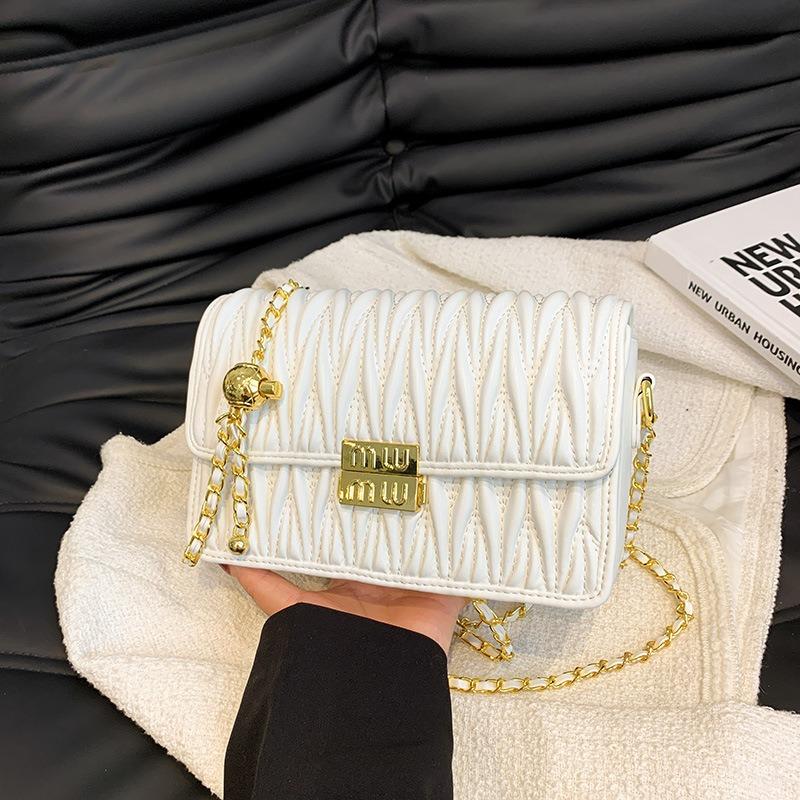 Новая женская сумка через плечо, кроссбоди, цепочка, модный тренд, маленькая квадратная сумка, плиссированная маленькая сумка