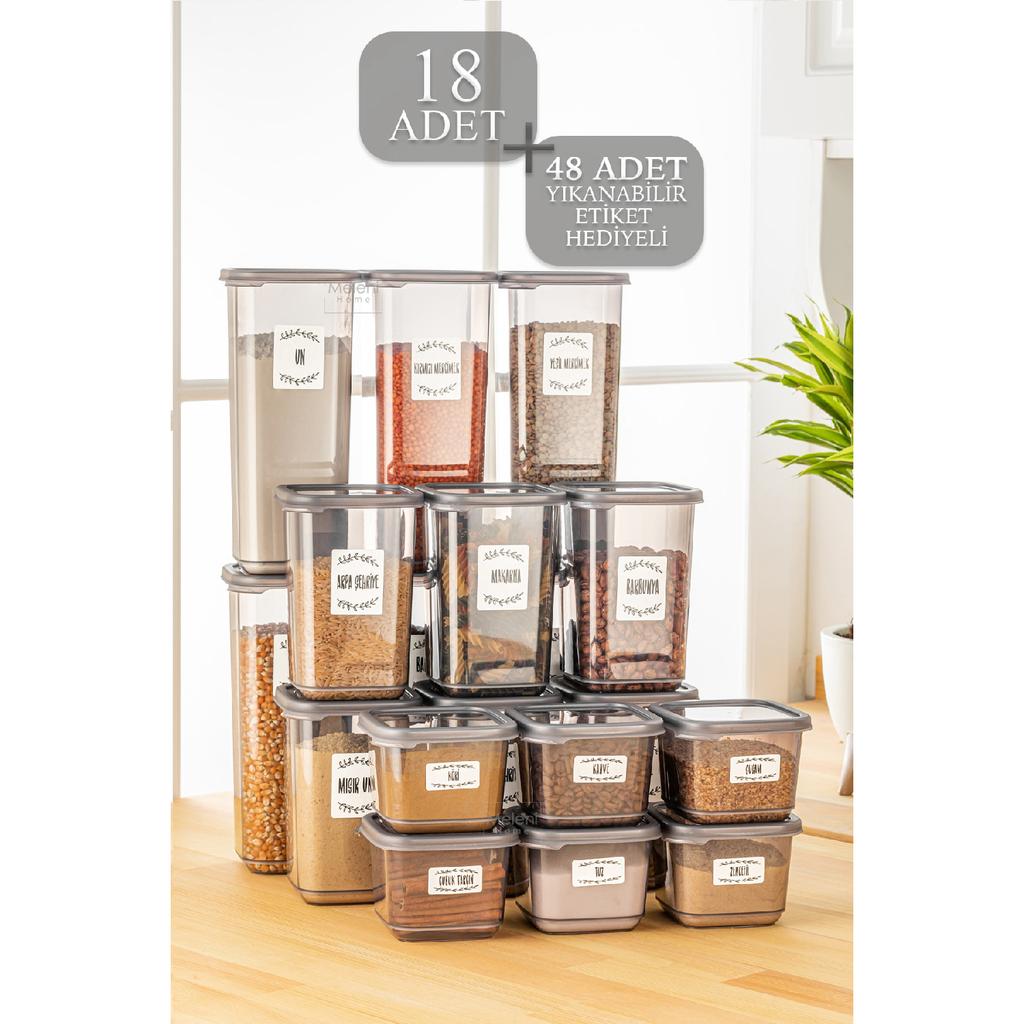 18 Pino Spice Storage Container - Square Spice Set With Lid 6x (0.50 Lt-1.10 Lt-1.70 Lt)