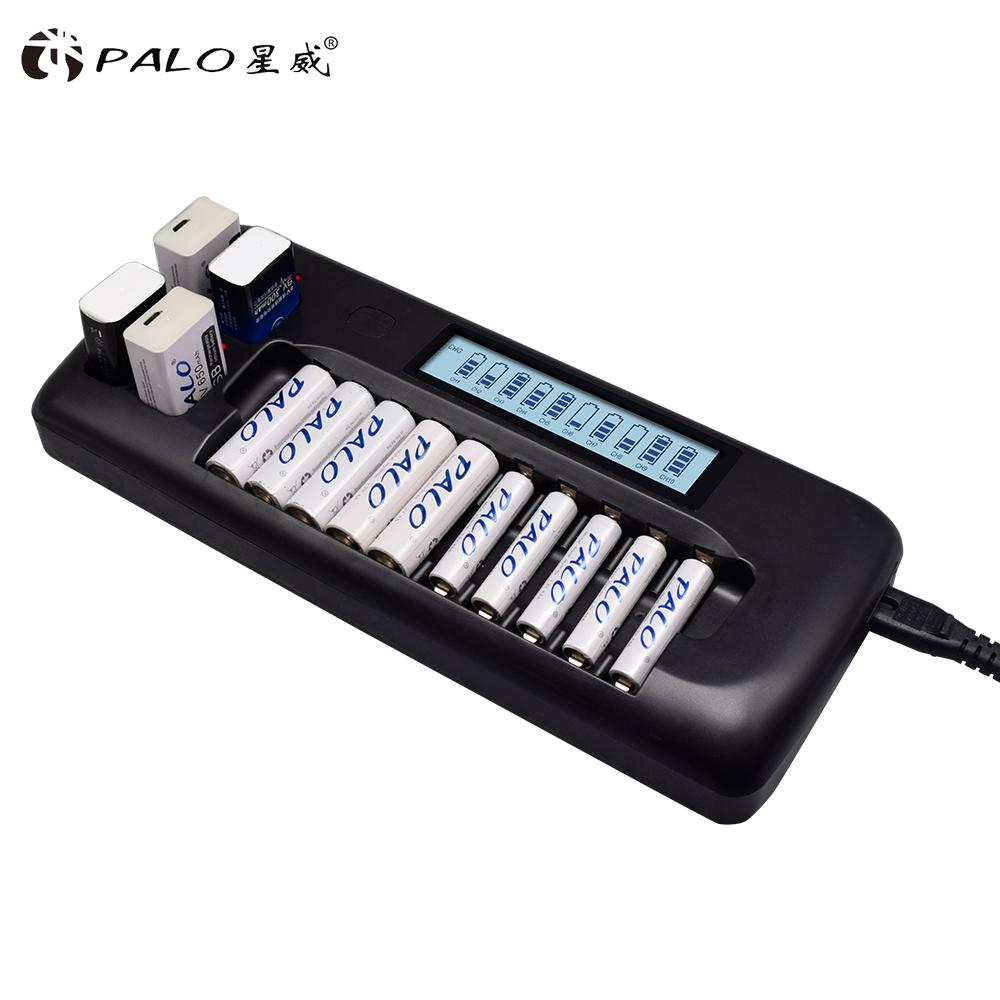PALO Зарядное устройство для аккумуляторов AA AAA 9 В ЖК-дисплей 14 слотов интеллектуальное зарядное устройство для быстрой зарядки аккумуляторов AA AAA 9 В