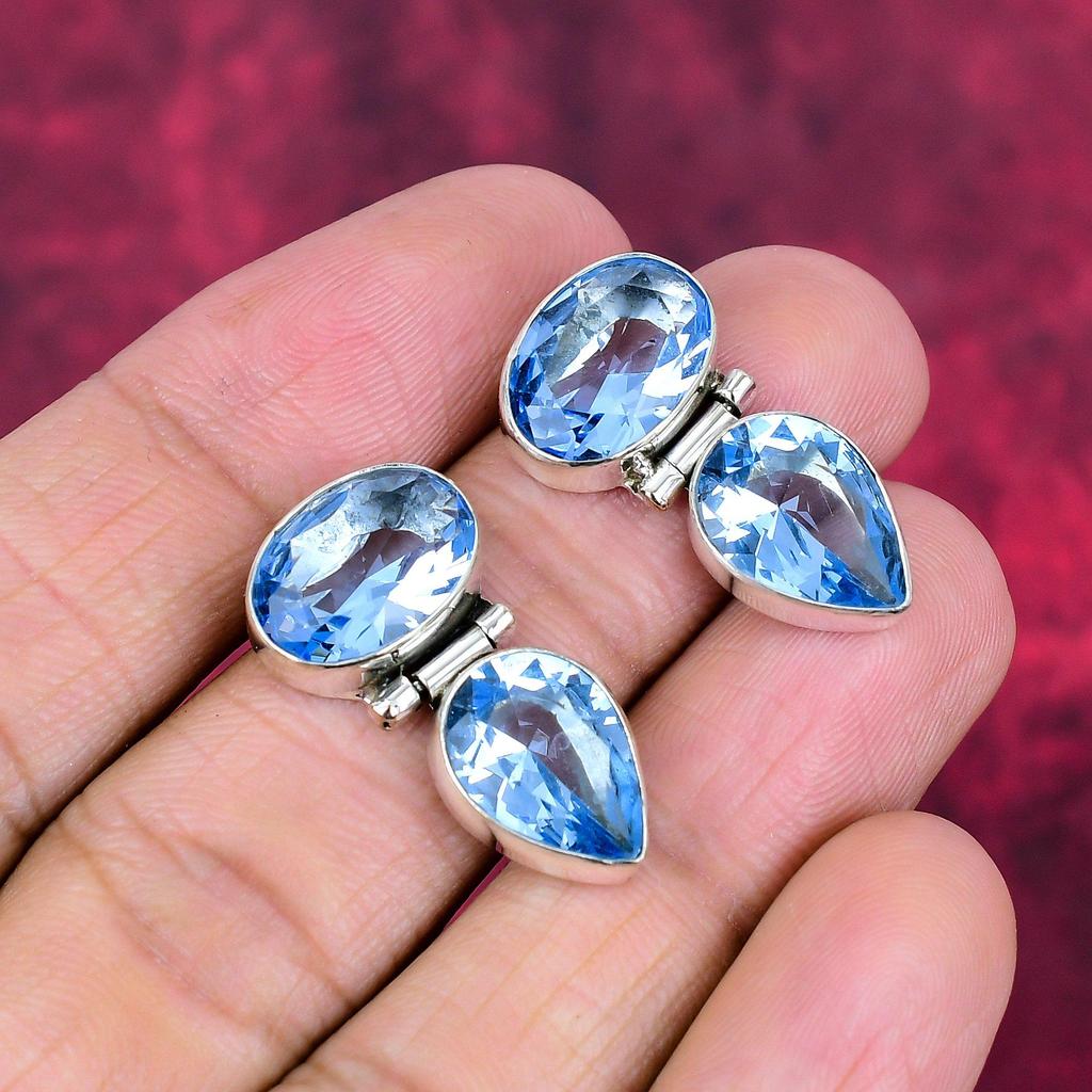 Серьги с швейцарским голубым топазом ручной работы, серьги из стерлингового серебра 925 пробы, антикварные украшения, для помолвки