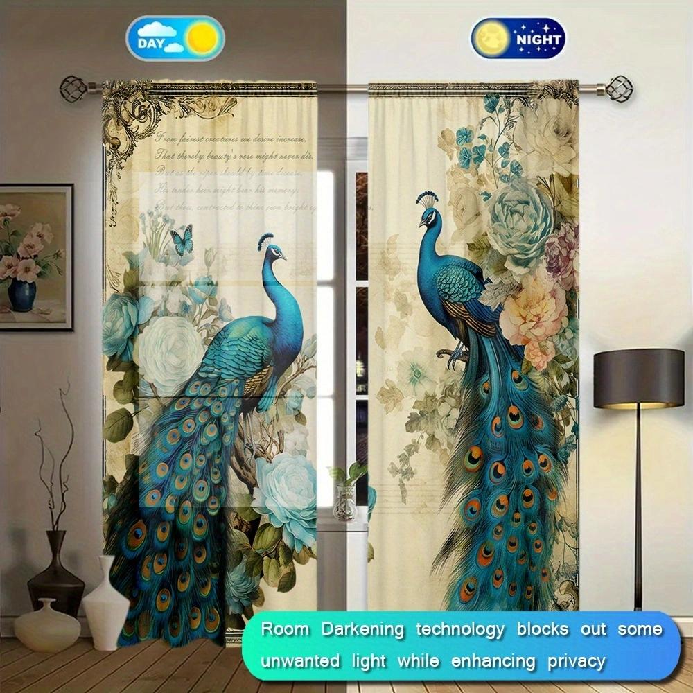 Peacock Style Printed Curtain for Home Decor - Rod Pocket Window Treatment for Bedroom, Kitchen, Living Room