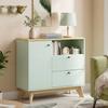 Living Room Sideboard, Door, 2 Drawers, Open Compartment, Adjustable Shelf, Light Green and Oak