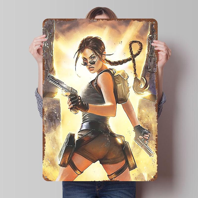 Постер Lara Croft Tomb Raider Индивидуальное Настенное Искусство Винтажные Металлические Вывески Ретро Оловянная Табличка для Мужской Комнаты Спальни Декор