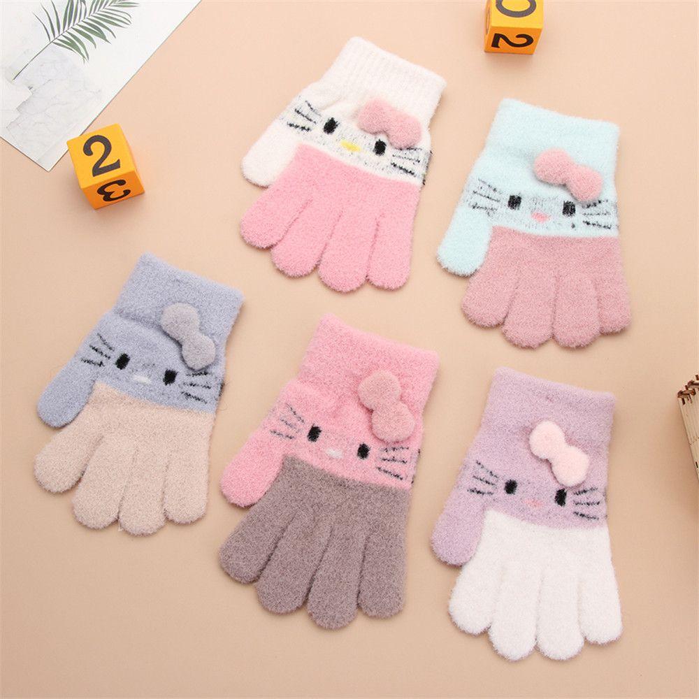 Years Rabbit Wool Soft Children's Gloves Knitted Thermal Gloves Full Finger Mittens Kids Gloves