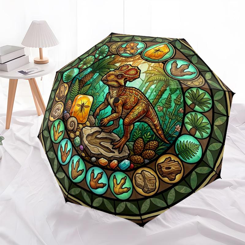Prehistoric Glass pattern umbrella, portable and foldable design, 8 ribs, a casual accessory for Halloween, Christmas, and birthday gifts.