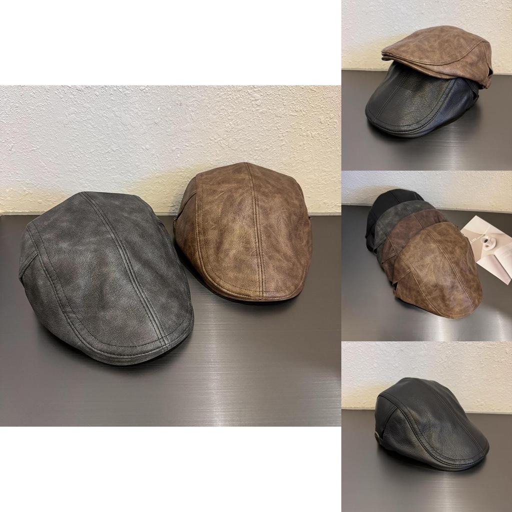Ретро кожаный берет для женщин с козырьком и коротким полем для осени и зимы
