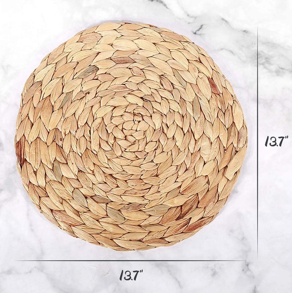 6 Pack Natural Water Hyacinth Weave Placemat Round Rattan Tablemats