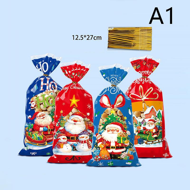 50 шт. рождественских пакетов для конфет с завязками 2024 г., пакеты для упаковки рождественского печенья, подарочный пакет в виде снеговика, рождественские украшения