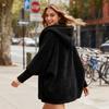 Women's Fuzzy Hooded Cardigan Oversized Fleece Jacket Open Front Sherpa Coat Fall Winter Outwear with Pockets