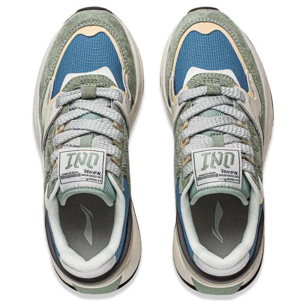 Li-Ning Удобные универсальные амортизирующие нескользящие низкие повседневные туфли женские кроссовки зеленые синие белые AGCU062-3