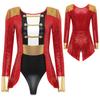 Womens Circus Ringmaster Cosplay Bodysuit Long Sleeve Allover Sequin Tail Jumpsuit Halloween Festival Costumes