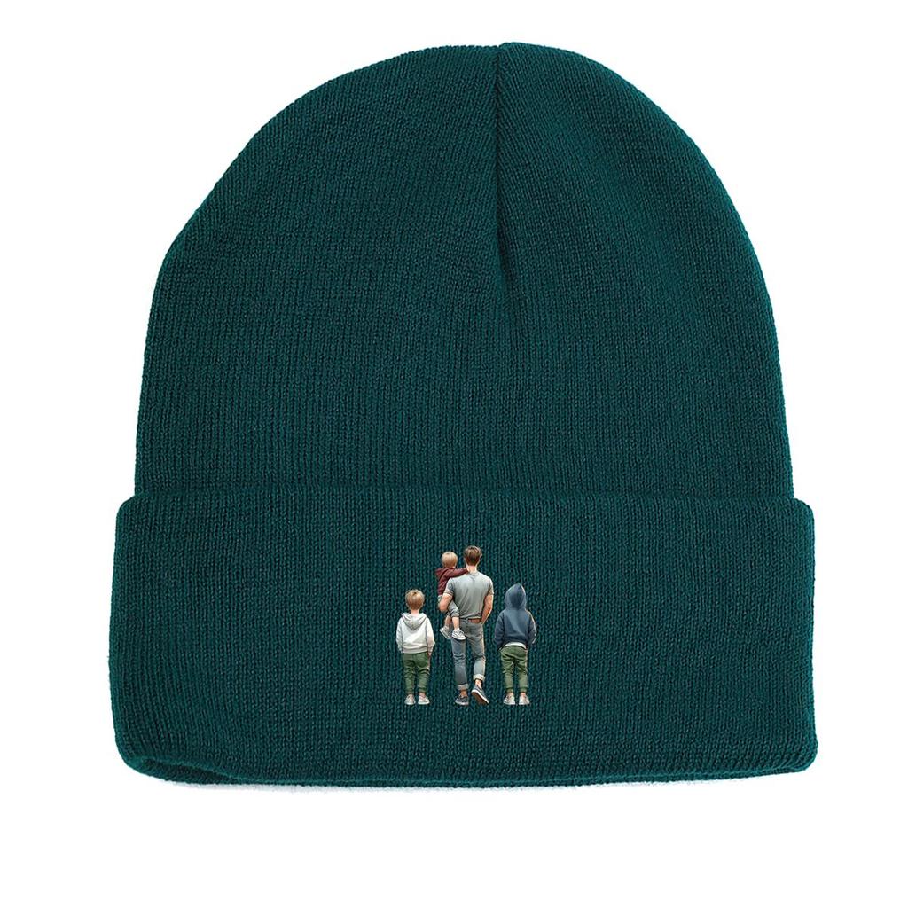 Father Family Back View Warm Knit Hat Beanie, Skull Cap Stretchable Stretchy Solid Color Bonnet Knit Cap Beanie
