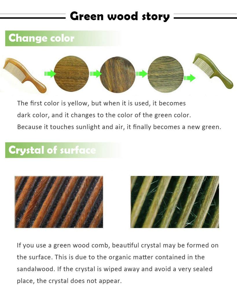 ORIENEX Премиальный деревянный гребень ORIENEX, расческа, массаж, антистатик, (Зеленый сандал)