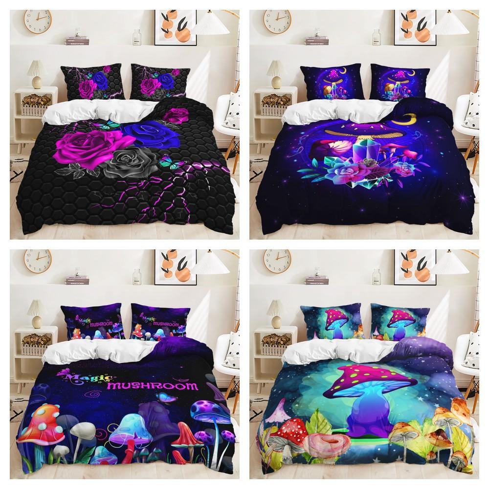 Постельный комплект из трех предметов Магия растений Грибной набор Пасторальное пододеяльник Двухкомпонентная спальня
