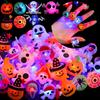 50pcs LED Glow Rings Halloween Party Luminous Rings with Witch Pumpkin Ghost Designs Fun Gift for Children and Candy Bag Fillers