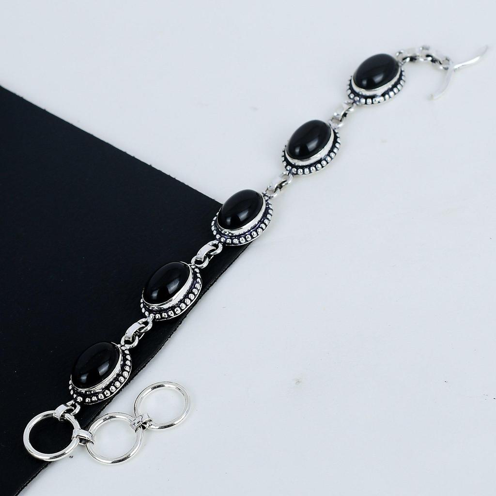 Изящный браслет из черного оникса ручной работы из стерлингового серебра 925 пробы, браслет из черного оникса для жены, браслет унисекс, праздничный подарок для любимой