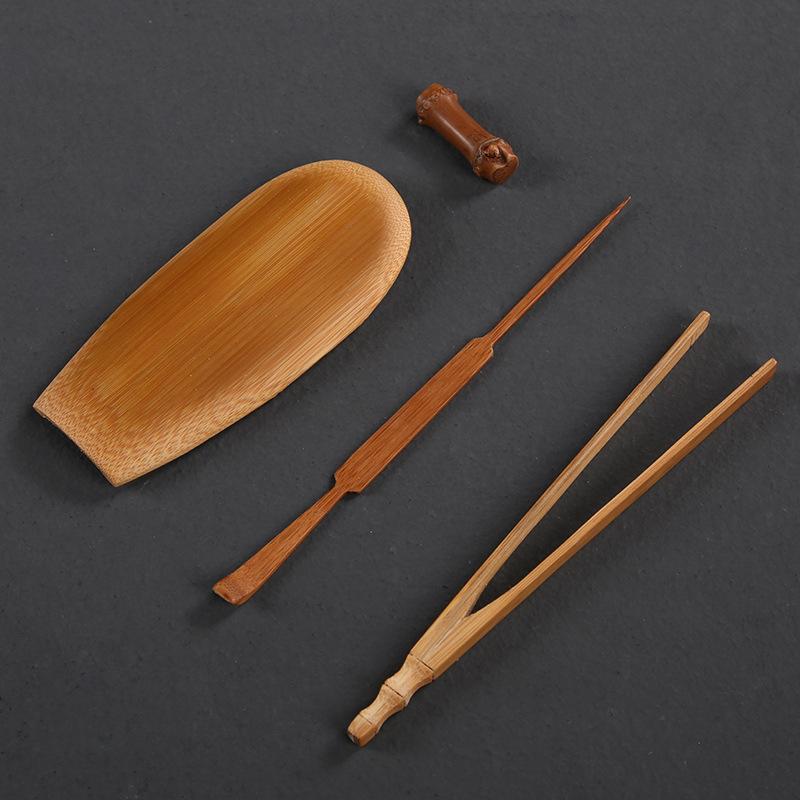 Bamboo carbonized tea lotus, four-piece tea needle set, kung fu tea ceremony accessories, Japanese tea spoon
