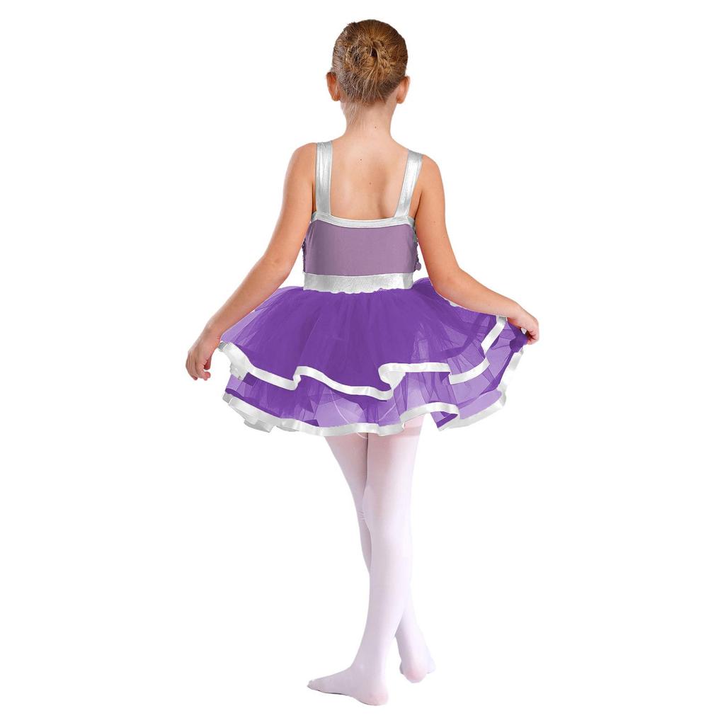 Платье-пачка для танцев для девочек, без рукавов, цветной блок, сверкающие пайетки, костюм для сцены, для выступления