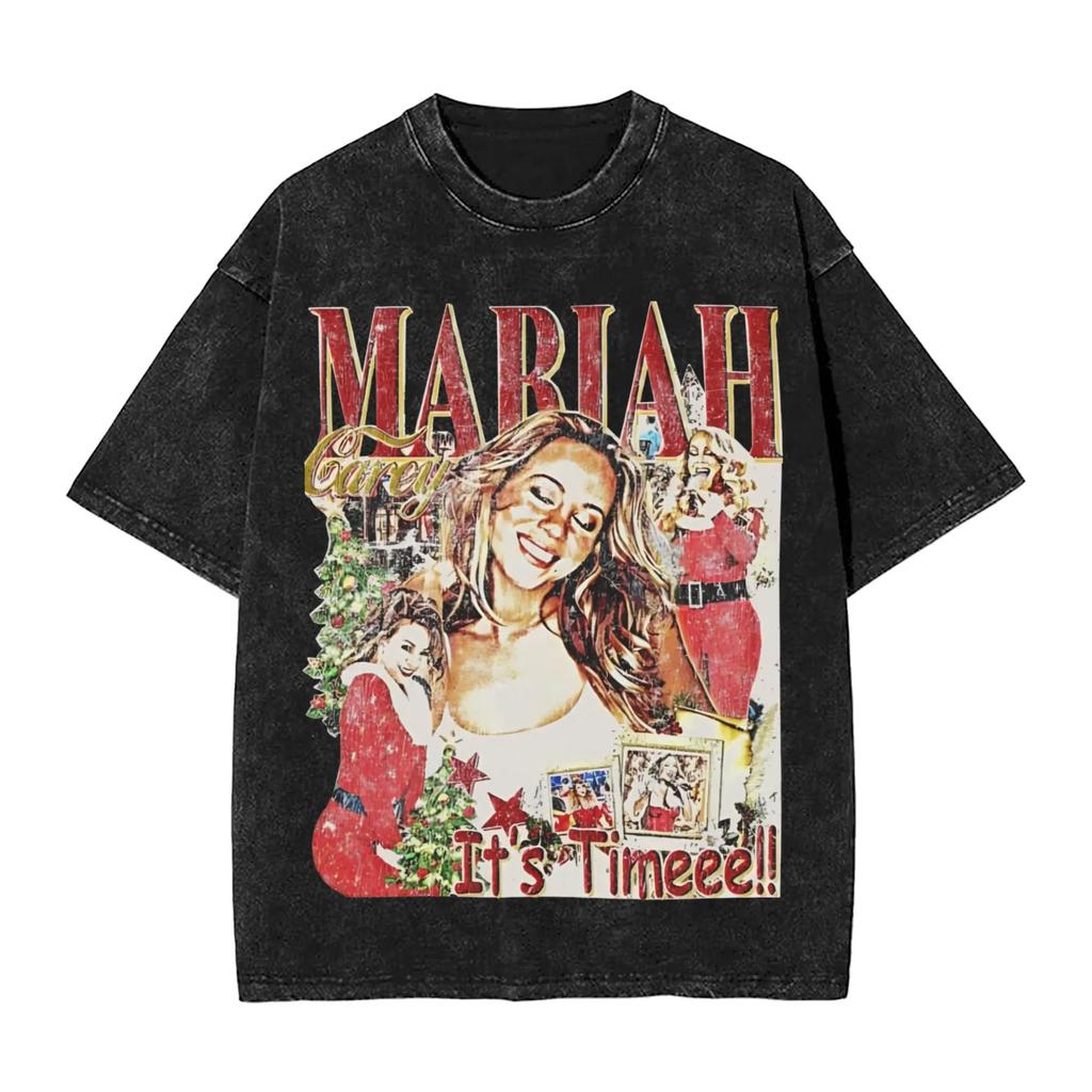 Смешная футболка с графическим принтом Mariah Carey All I Want for Christmas Is You Мужская Женская Летняя Винтажная Стиранная Хлопковая Топ Оверсайз