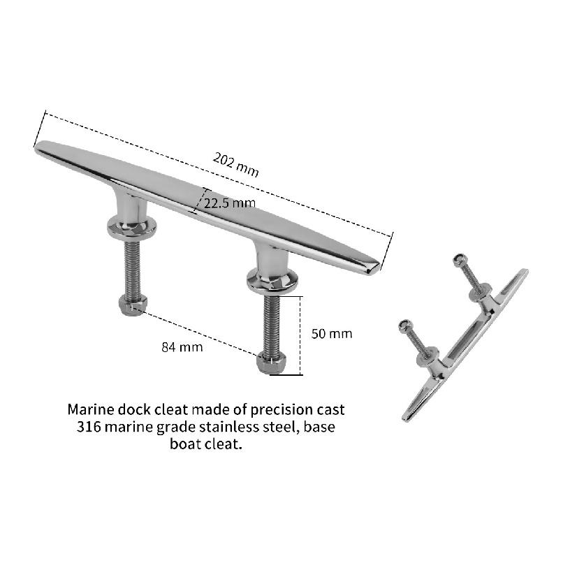6/8/10 inch 316 Stainless Steel Heavy Duty Stud Mount Flat Top Cleat for Boat Dock Open Cleats Marine Accessories