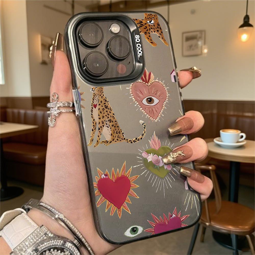 Жесткий чехол для телефона с леопардами и сердечками для iPhone 16 15 14 13 12 11 Pro Max Mini Ударопрочный Защитный чехол от царапин