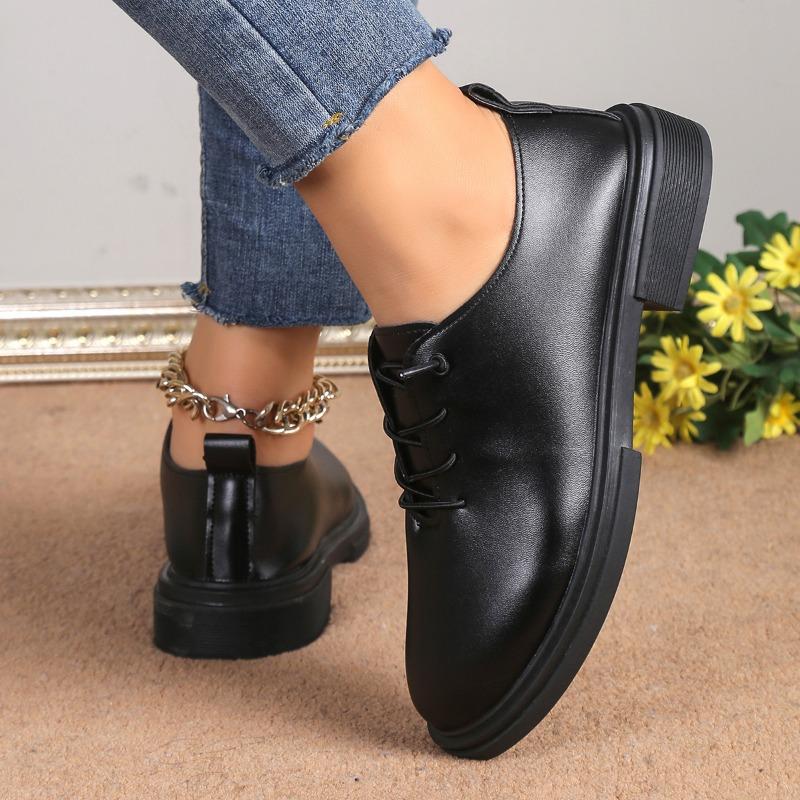 2025 Новые модные универсальные женские осенние туфли на квадратном каблуке для офиса, черные женские туфли-оксфорды на плоской подошве, большого размера, Zapatos Mujer