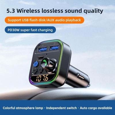 Автомобильный Bluetooth 5.3 FM-передатчик Беспроводной Bluetooth-адаптер AUX Радиоприемник MP3-плеер Громкая связь