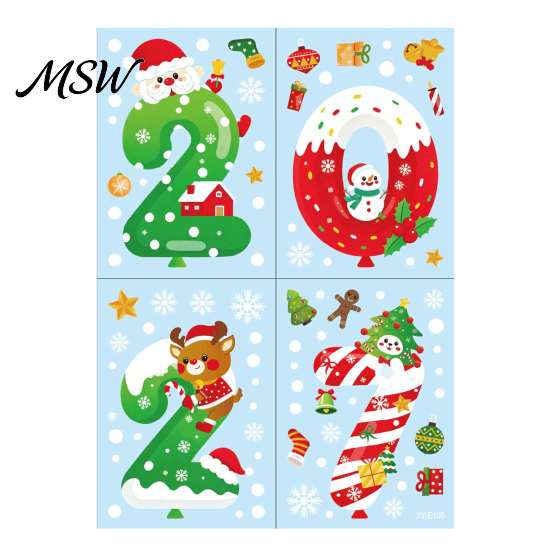 Christmas Window Decals 4 Sheets 2027 New Year Clings, Double Sided Static Sticker with DIY Festive Art Santa Reindeer Snowflake Tree, No-Glue