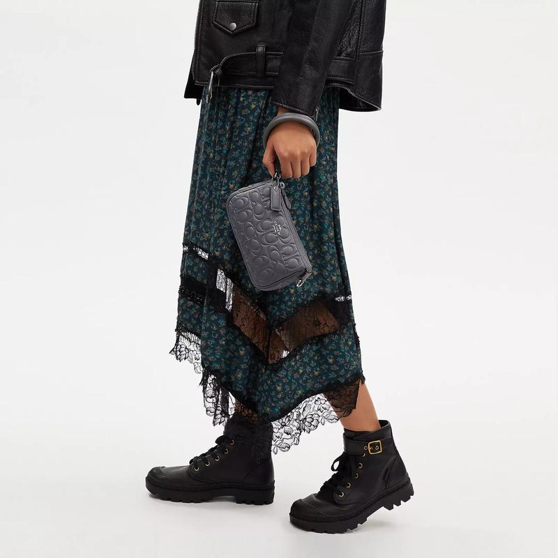 COACH shoulder bag Nolita 19 embossed classic presbyopia simple multifunctional pocket card slot zipper closure cow leather armpit hand women's gray