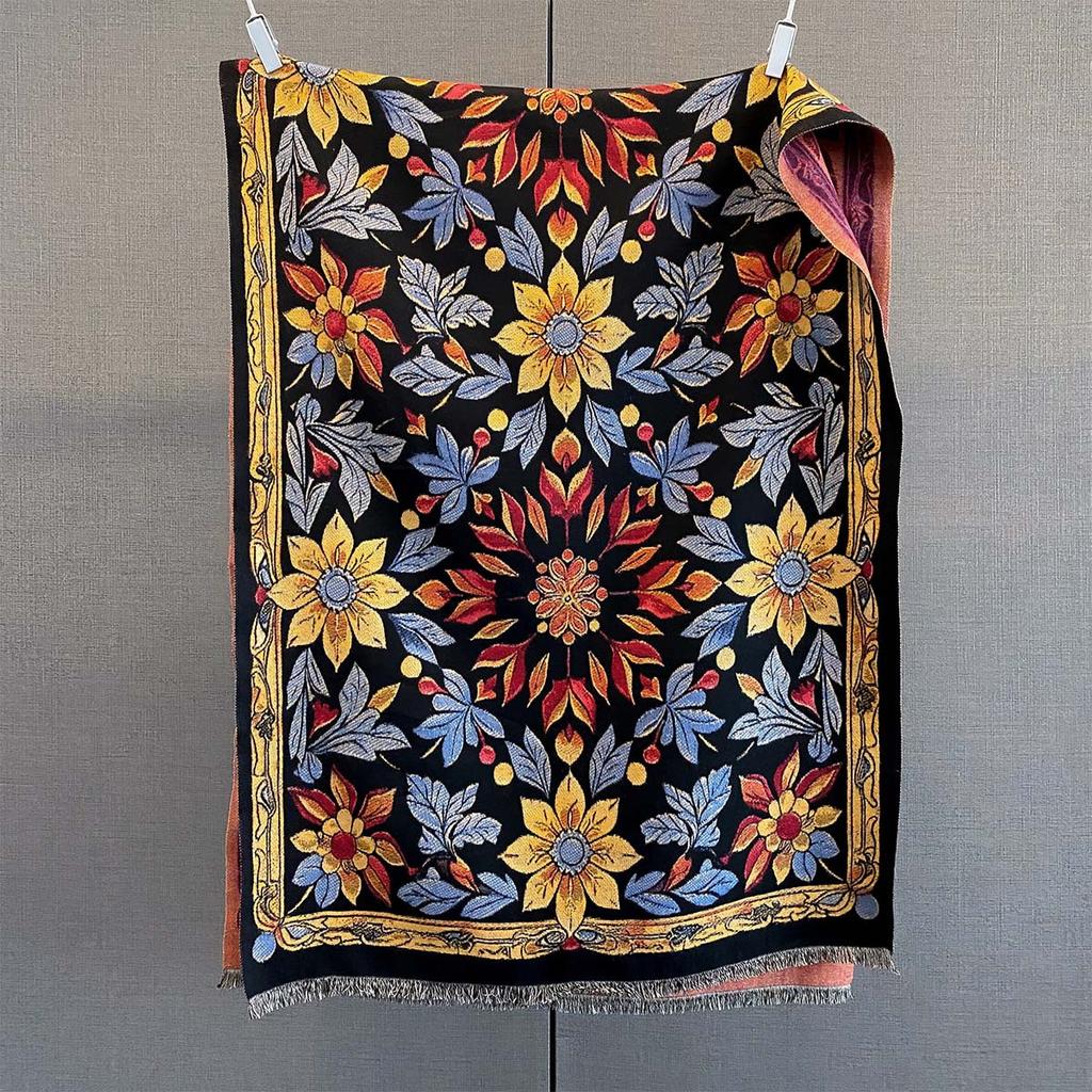 Winer Warm Cashmere Plant Flower Jacquard Scarf For Women Fashion Thick Blanket Pashmina Shawl Wrap Female Bufanda