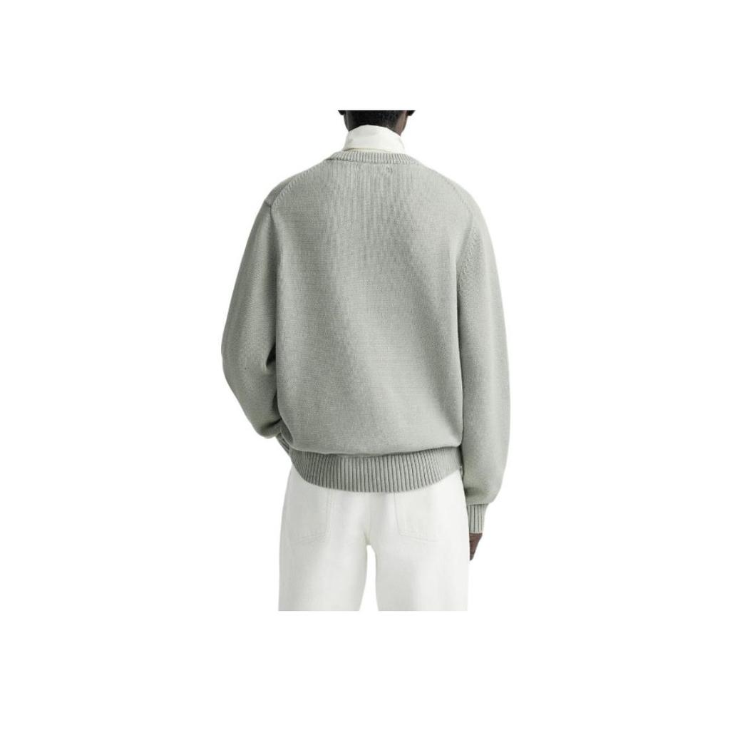 Zara Solid Color Textured Commuter Pullover Long Sleeve Knit Sweater Men Sweater Gray-Green 2893411-916