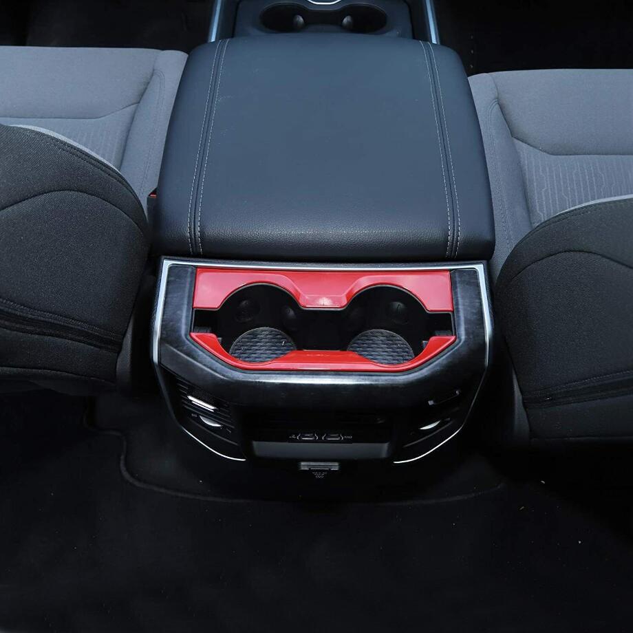 Для 2019 - 2024 Dodge RAM 1500 ABS Красная Накладка на Задний Подстаканник Интерьера