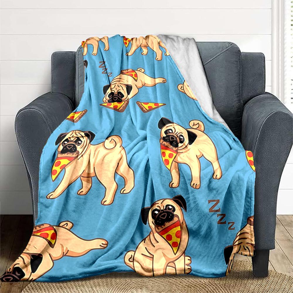 1pc Pug, Pizza Blanket Warm, Cozy, And Soft, Suitable for Sofas, Beds, Cars, And Office Use.Perfect for Camping And Travel, Making It a Great Gift for