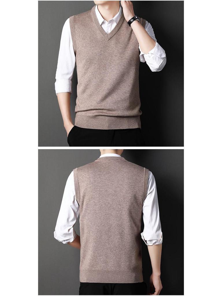 Men's V-Neck Wool Cardigan Vest - Autumn/Winter Cashmere Knit Sweater for Dad