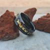 8mm Black Tungsten Ring for Men with Black & Gold Foils Inlay – Beveled Edge, Stylish Durable Wedding Band Free Custom Engraving