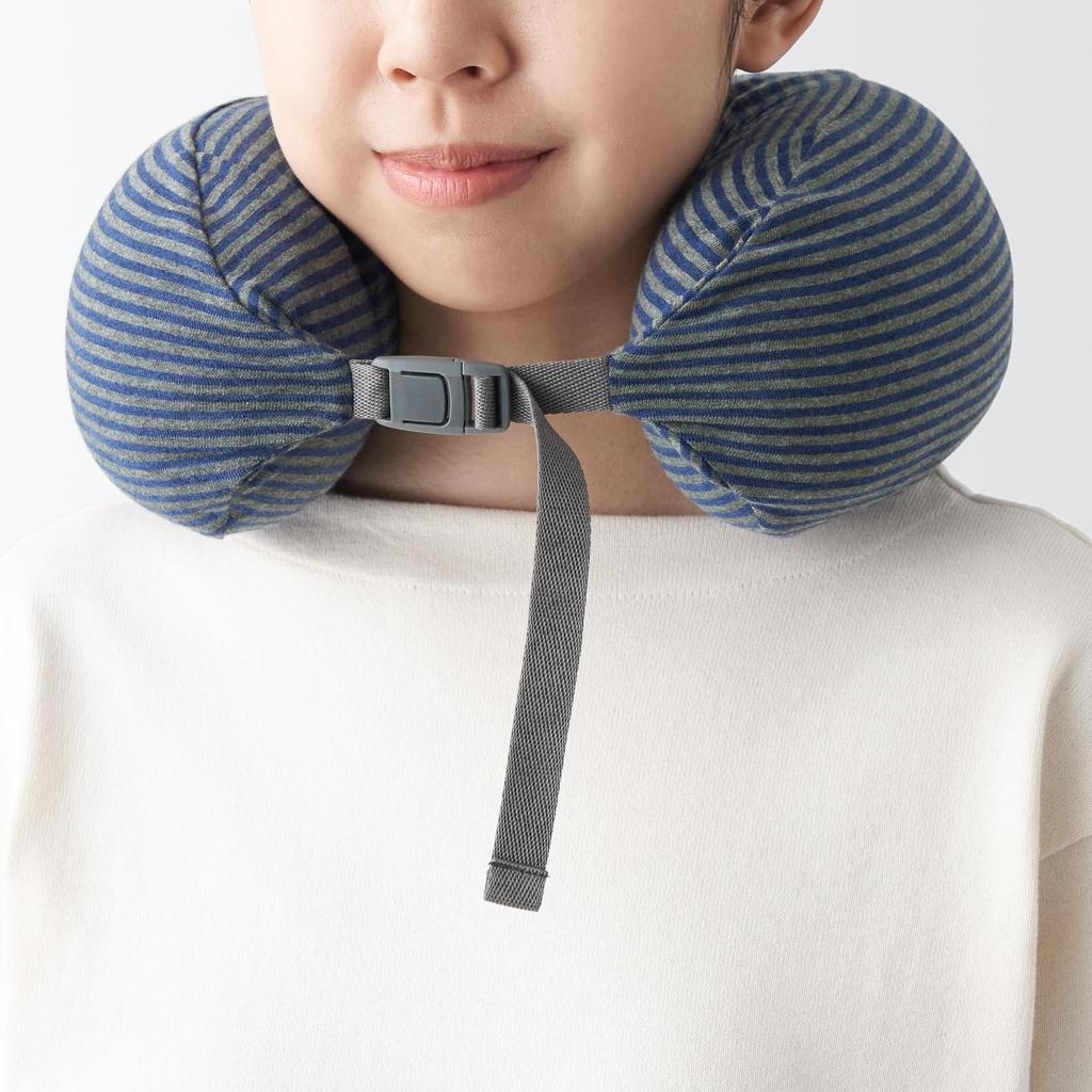 MUJI Fit Neck Cushion, Heather Navy x Gray, Approx. 16 x 64 cm, 44430934