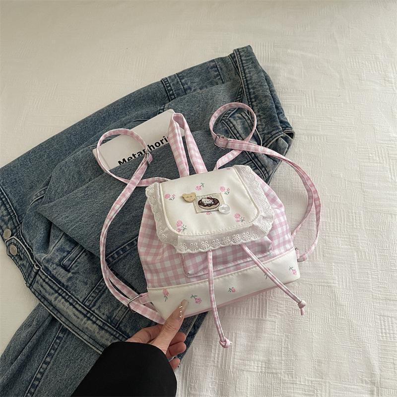 Kawaii Lace Patchwork Backpack for Women Sweet Floral School Rucksack KTB