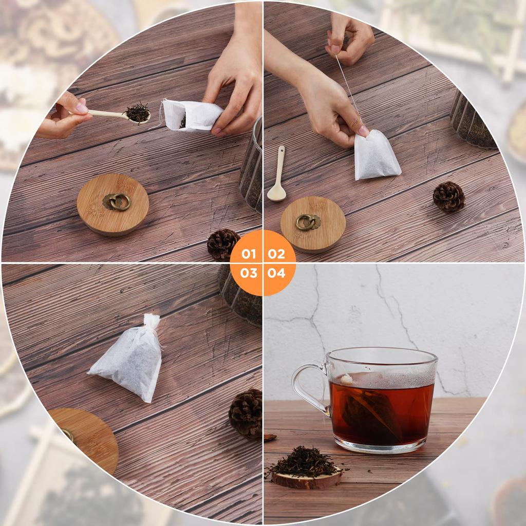 Simpeak 200 Tea Bags with String, Disposable Tea Strainer, Empty Tea Bag Filters, Unbleached, Natural, for Loose Leaf Tea & Coffee (57cm)
