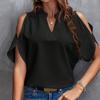 Женская повседневная рубашка с v-образным вырезом и открытыми плечами, пуловер с короткими рукавами, однотонная блузка свободного покроя