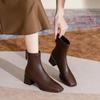 Женские модные ботильоны 2026 года с квадратным носком и квадратным каблуком, на молнии сзади, короткие ботинки, ретро, универсальные, корейский стиль, весенние и осенние ботинки