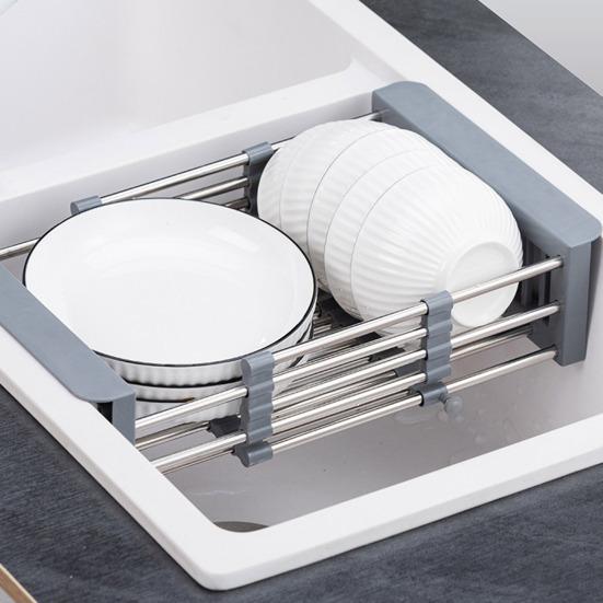 Drain Rack Adjustable Retractable Dish Drying Basket Space Saving Kitchen Sink Organizer
