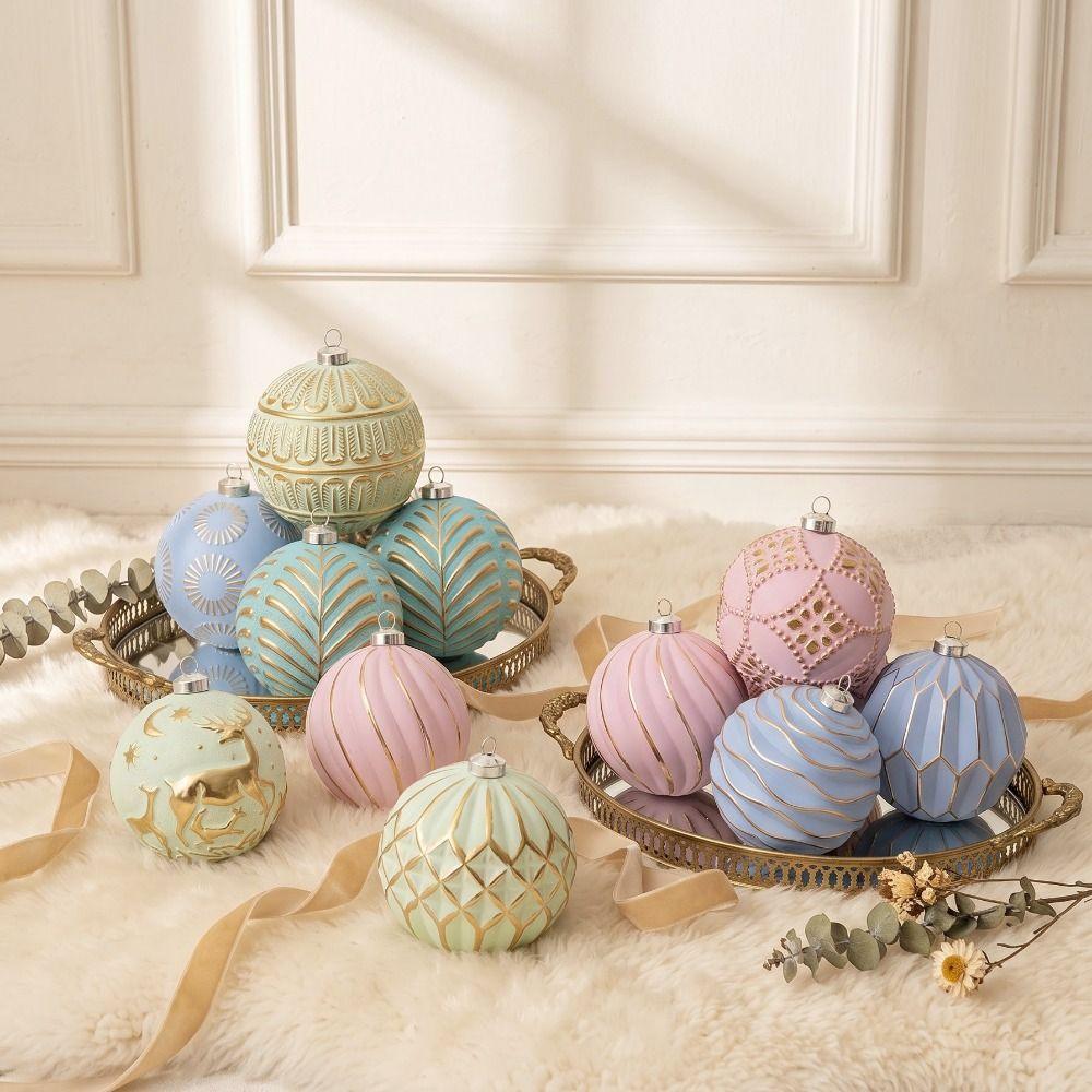 12PCS Textured Finish Christmas Tree Baubles Embossed Design Painted Baubles Holiday Party Decor