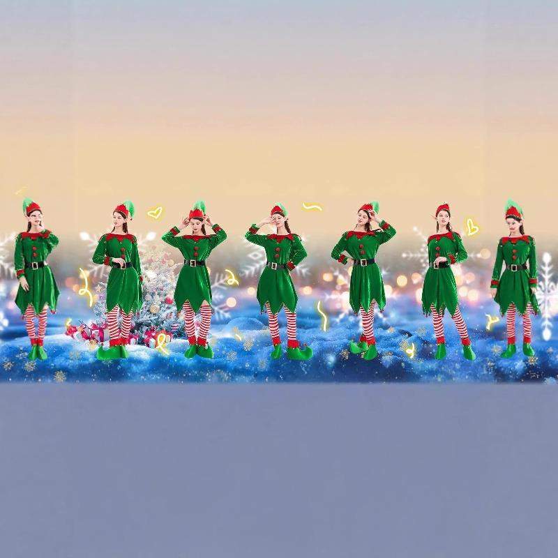 Новый женский рождественский костюм эльфа однотонное бархатное платье комплект костюм помощника Санты косплей