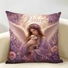 Angel Wing Divine Guardian Cushion Cover Durable Hypoallergenic Organic Linen Pillow Cover Short Size Washable SkinFriendly