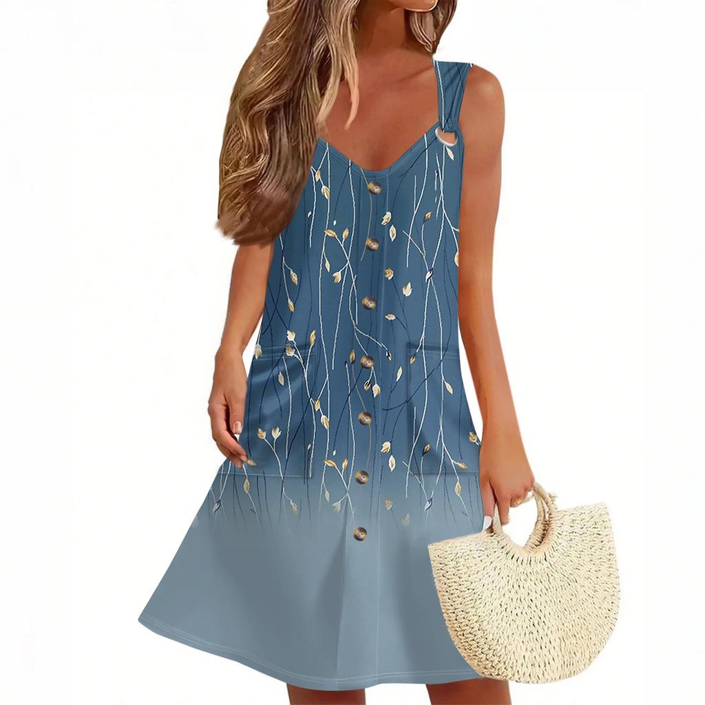 Женское летнее платье с карманом без рукавов сарафан с цветочным принтом